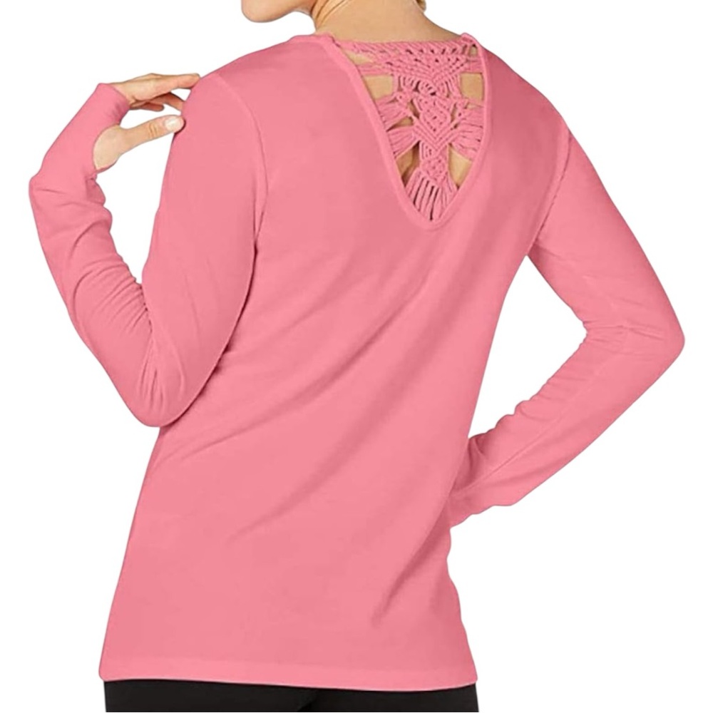 IDEOLOGY Ideology Crochet-Back Long-Sleeve Top Peach MEDIUM  NWT